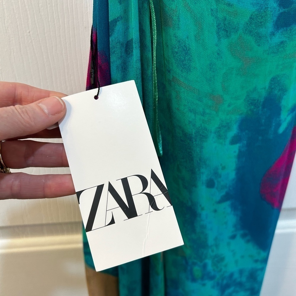 NWT Zara Beaded Halter Maxi Dress Sz M Bold‎ Watercolor Crochet Boho Free Spirit - Picture 9 of 12